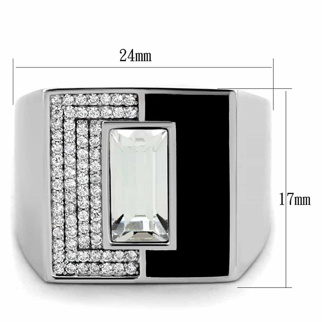 Sterling Silver Black Onyx CZ Baguette Pave Rectangle Signet Ring view 7