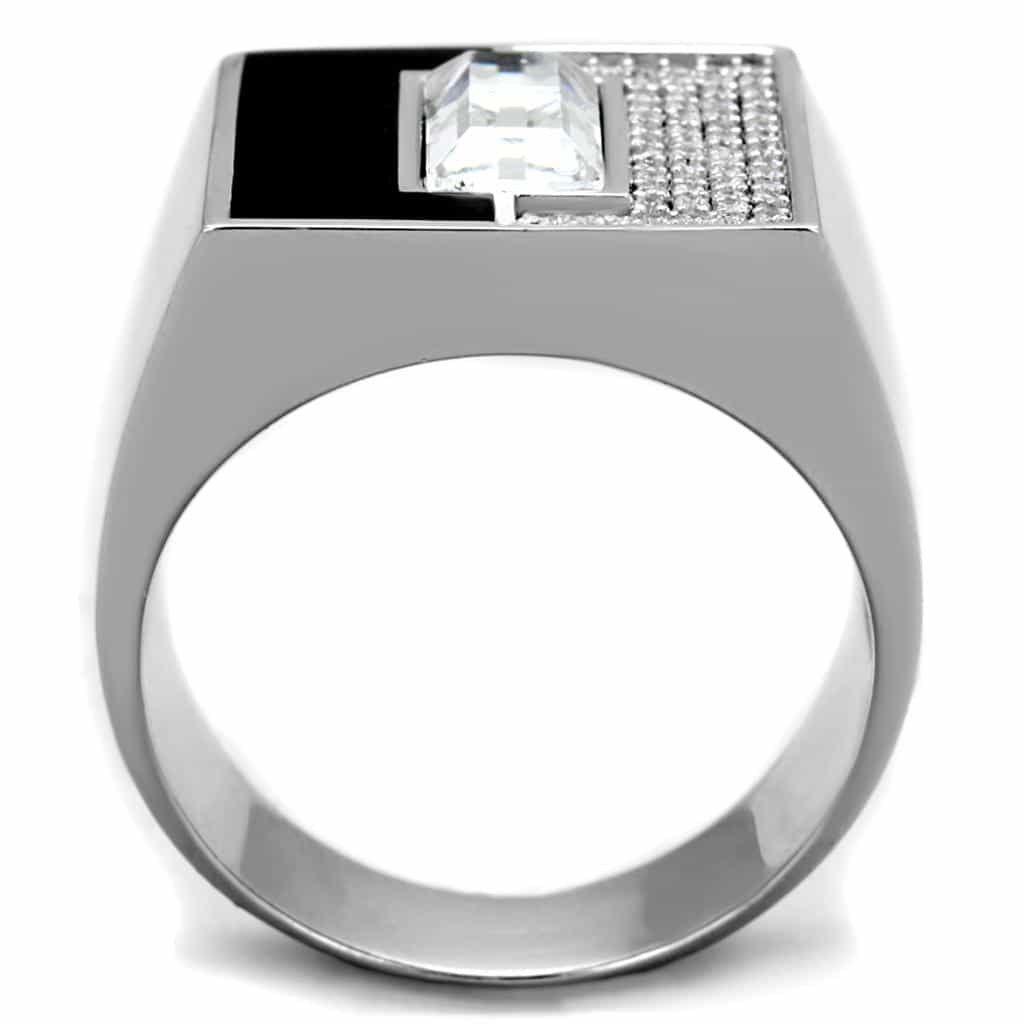Sterling Silver Black Onyx CZ Baguette Pave Rectangle Signet Ring view 8