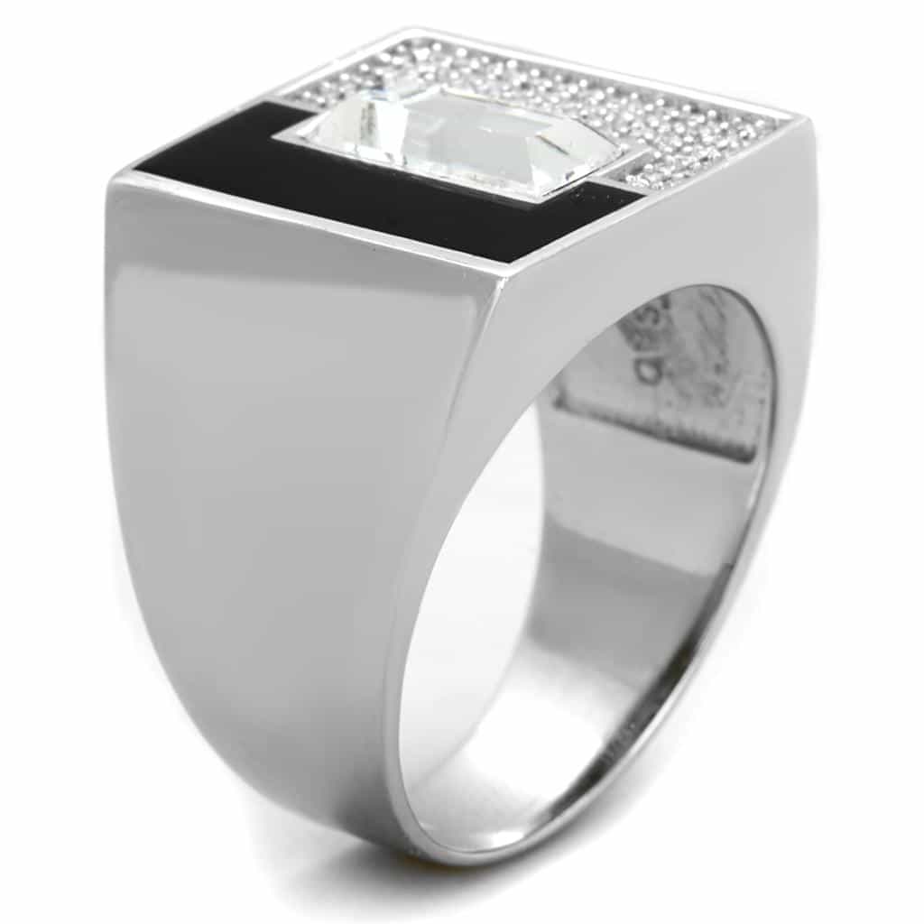 Sterling Silver Black Onyx CZ Baguette Pave Rectangle Signet Ring view 9