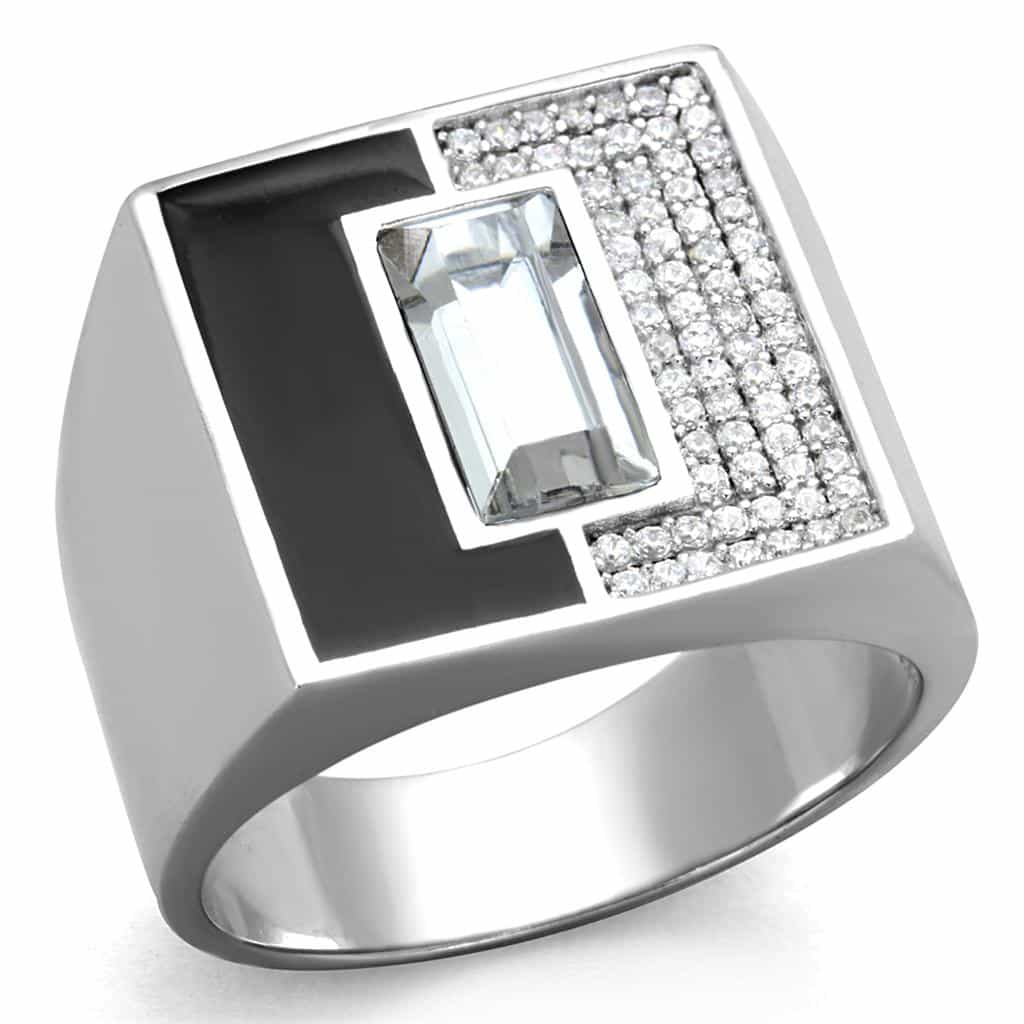 Sterling Silver Black Onyx CZ Baguette Pave Rectangle Signet Ring view 10