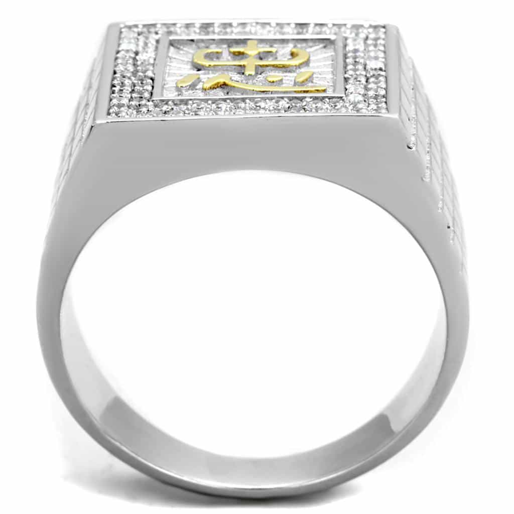 Sterling Silver Gold Two Tone CZ Cross Starburst Brick Ring view 3