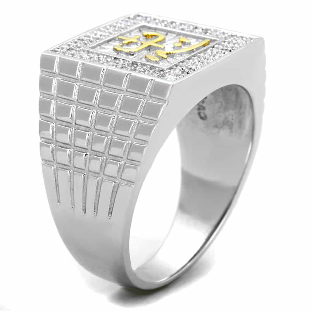 Sterling Silver Gold Two Tone CZ Cross Starburst Brick Ring view 4