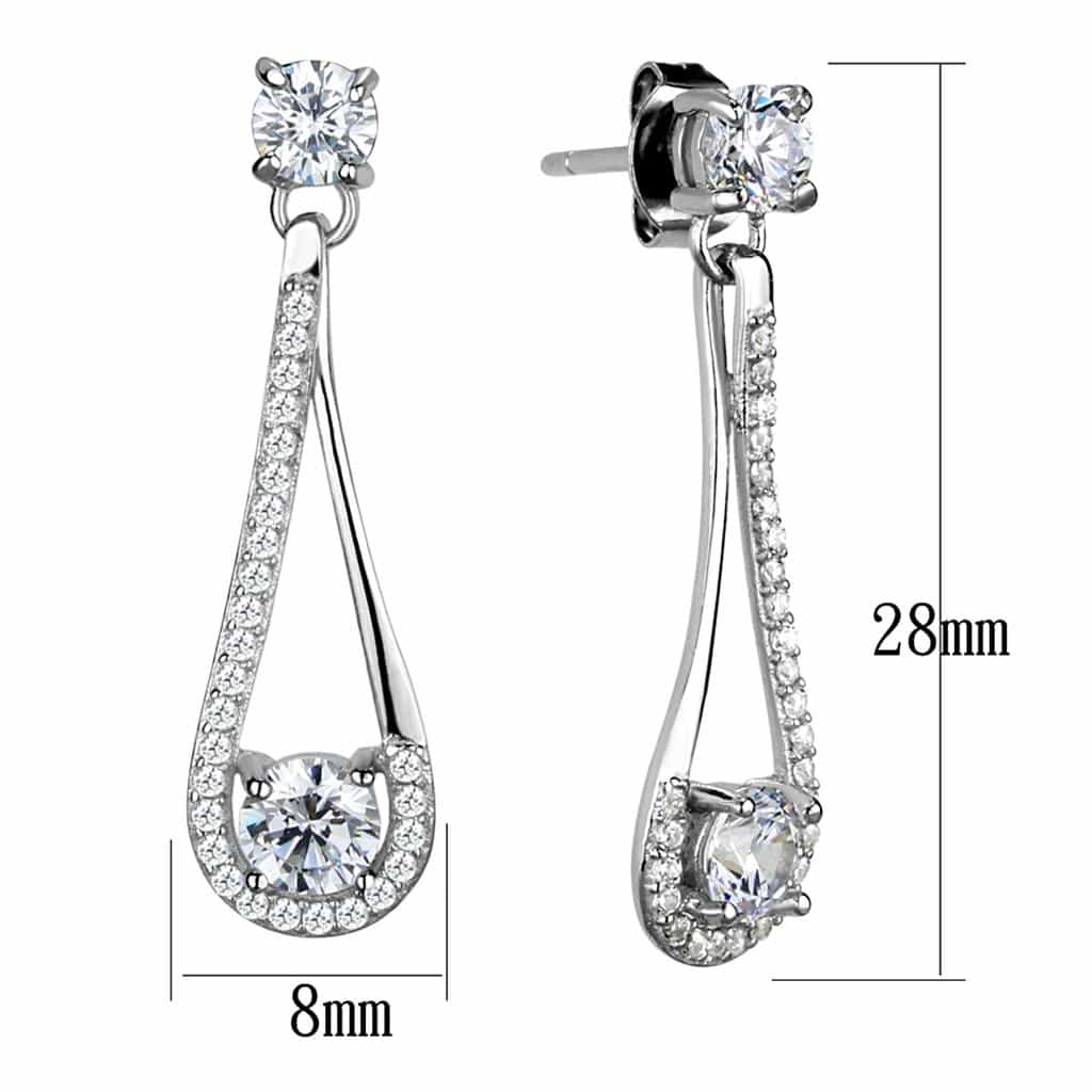 Sterling Silver CZ Round Teardrop Open Dangle Drop Earrings view 2