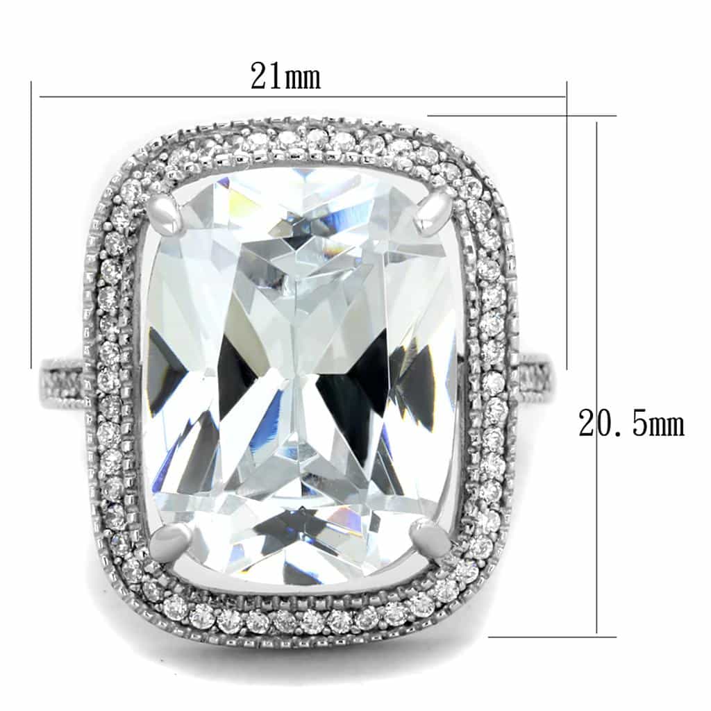 Sterling Silver CZ Cushion Large Halo Pave Cocktail Ring view 7