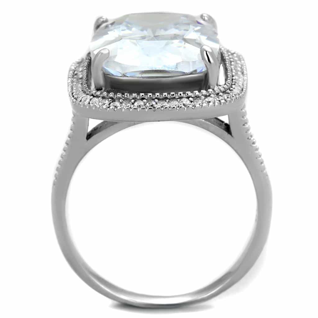 Sterling Silver CZ Cushion Large Halo Pave Cocktail Ring view 3