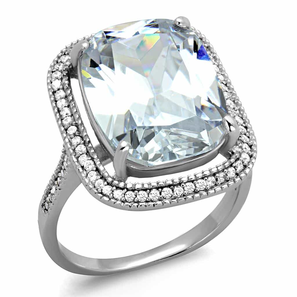 Sterling Silver CZ Cushion Large Halo Pave Cocktail Ring view 10