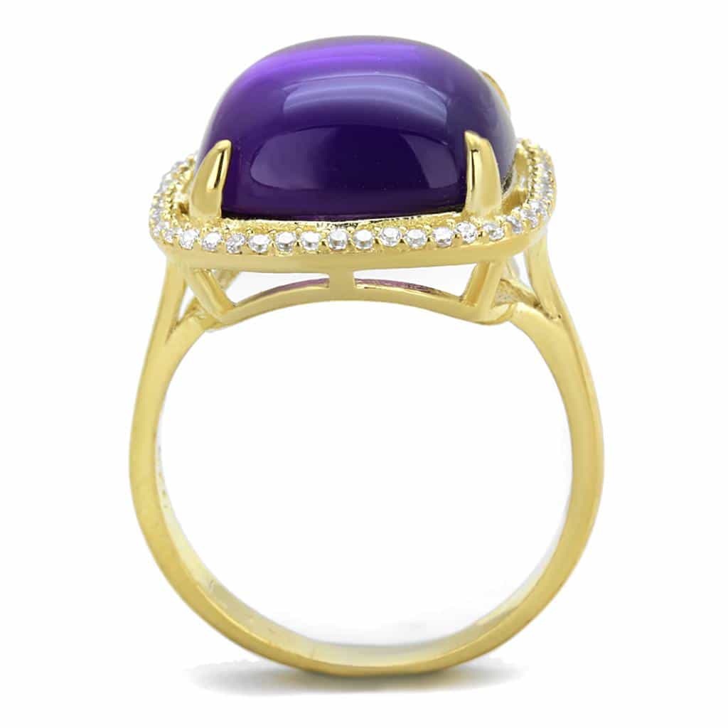 Sterling Silver Gold Two Tone Amethyst Cabochon Cushion Halo Ring view 8