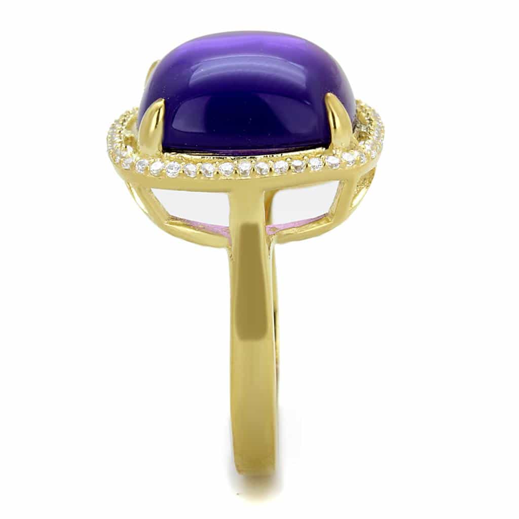 Sterling Silver Gold Two Tone Amethyst Cabochon Cushion Halo Ring view 9
