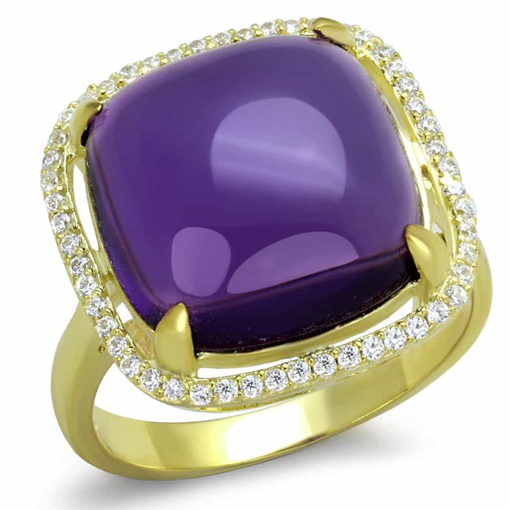 Sterling Silver Gold Two Tone Amethyst Cabochon Cushion Halo Ring view 5