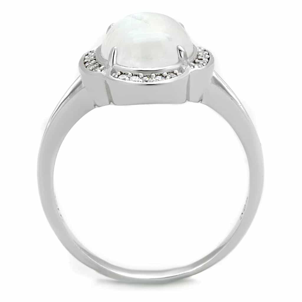 Sterling Silver Moonstone Oval Cabochon Halo Scallop Ring view 8