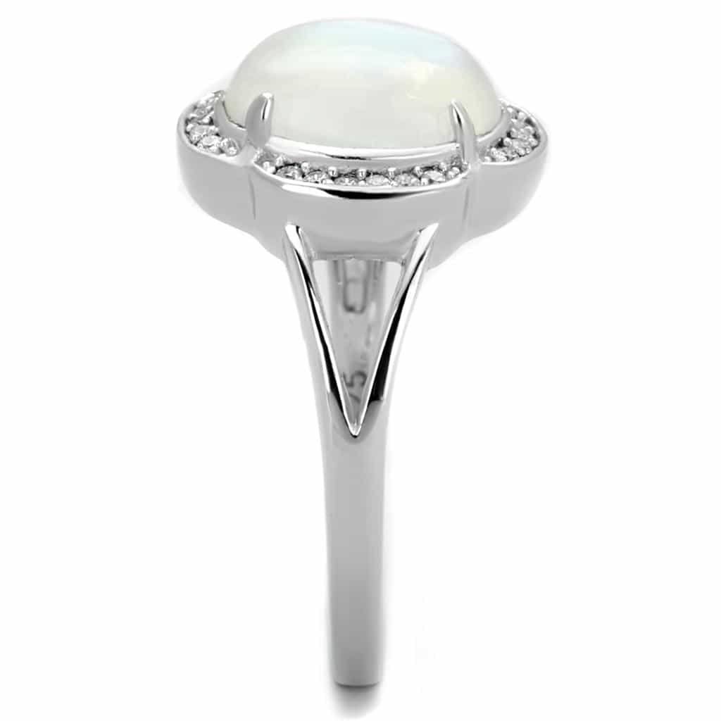 Sterling Silver Moonstone Oval Cabochon Halo Scallop Ring view 9