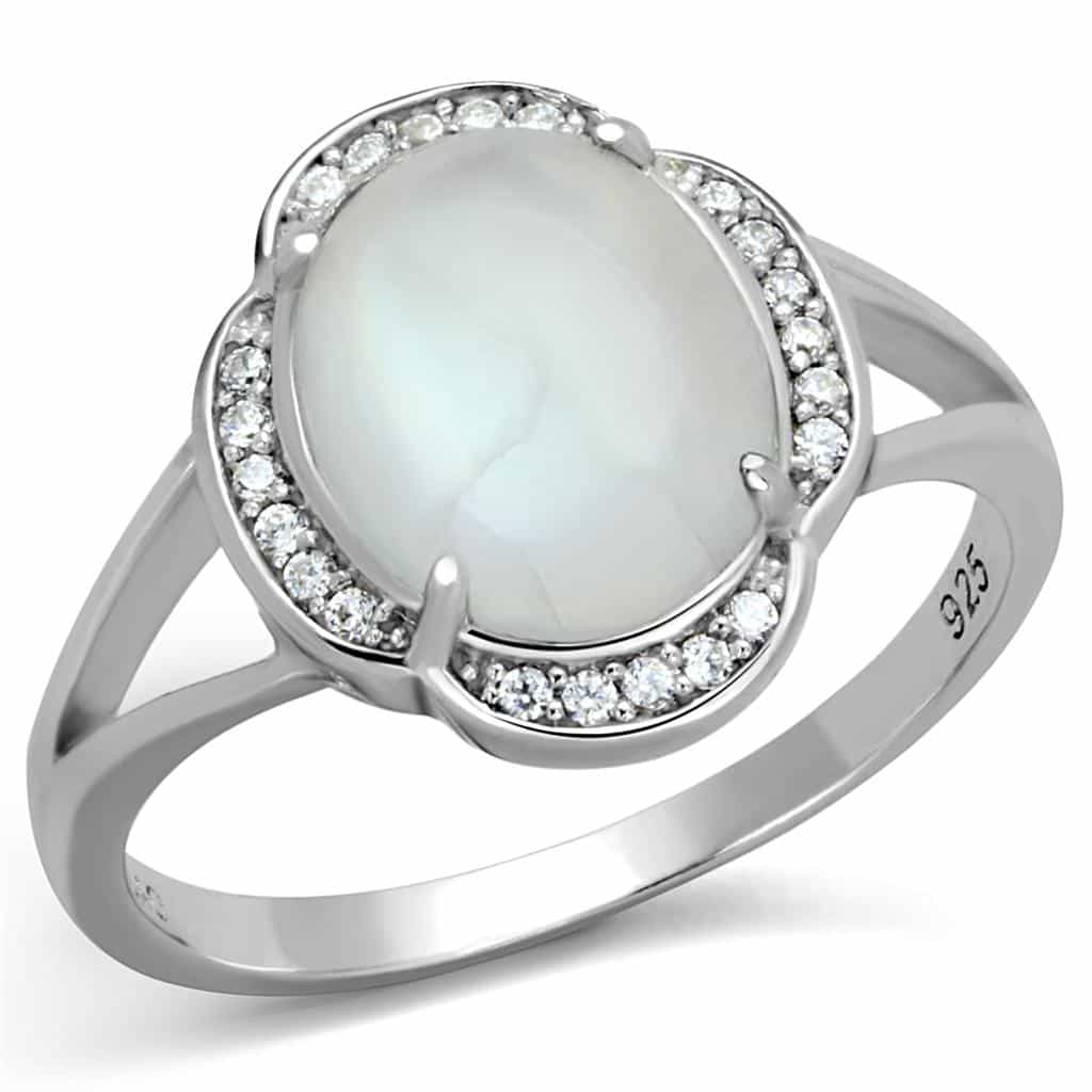 Sterling Silver Moonstone Oval Cabochon Halo Scallop Ring view 10