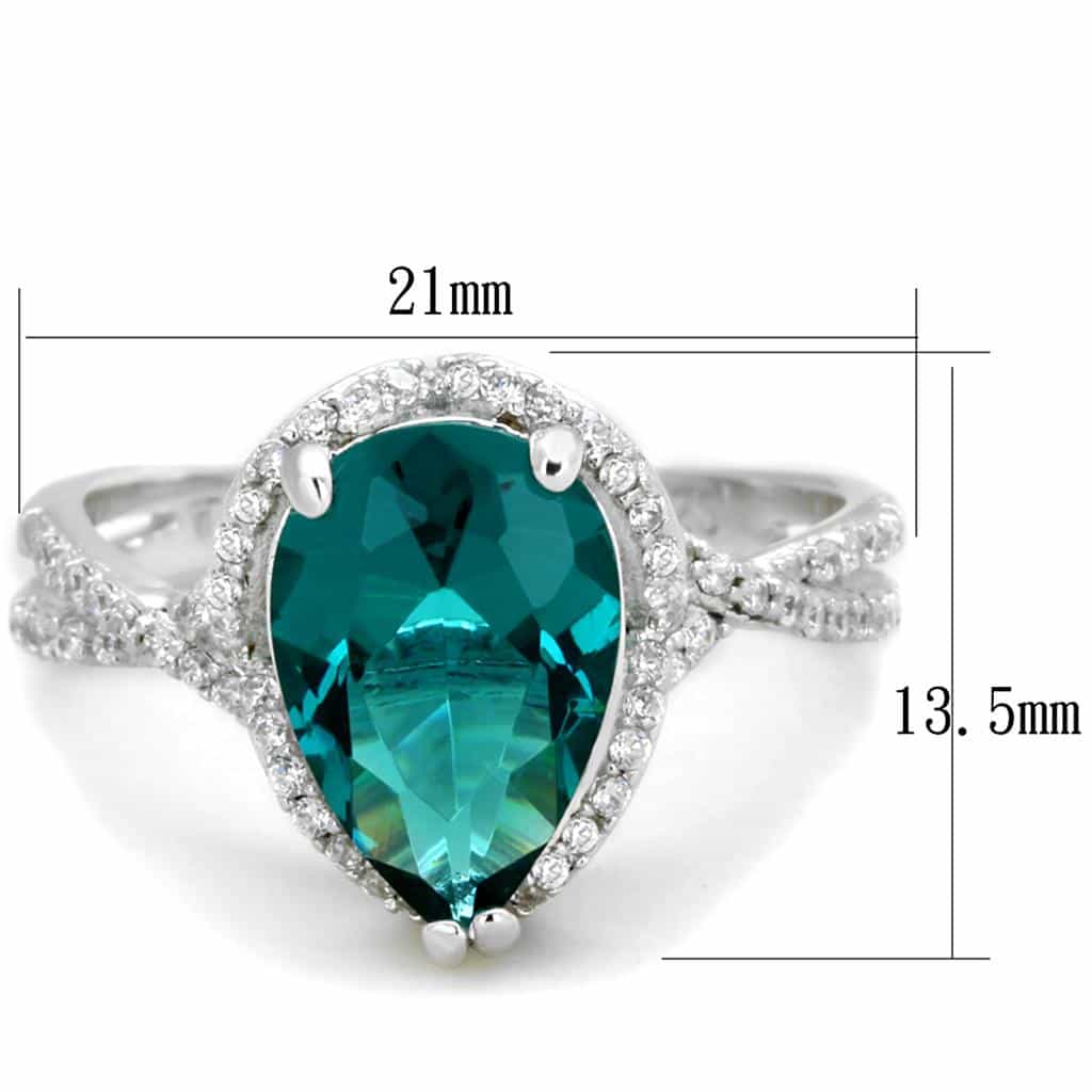 Sterling Silver Green Emerald Pear Halo Split Shank Ring view 2