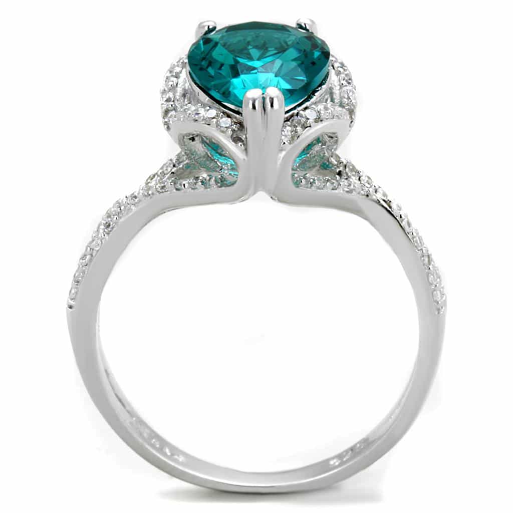 Sterling Silver Green Emerald Pear Halo Split Shank Ring view 3
