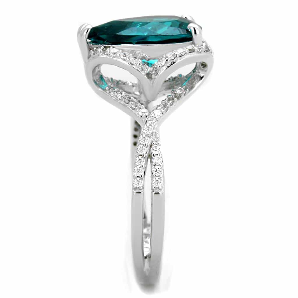 Sterling Silver Green Emerald Pear Halo Split Shank Ring view 9