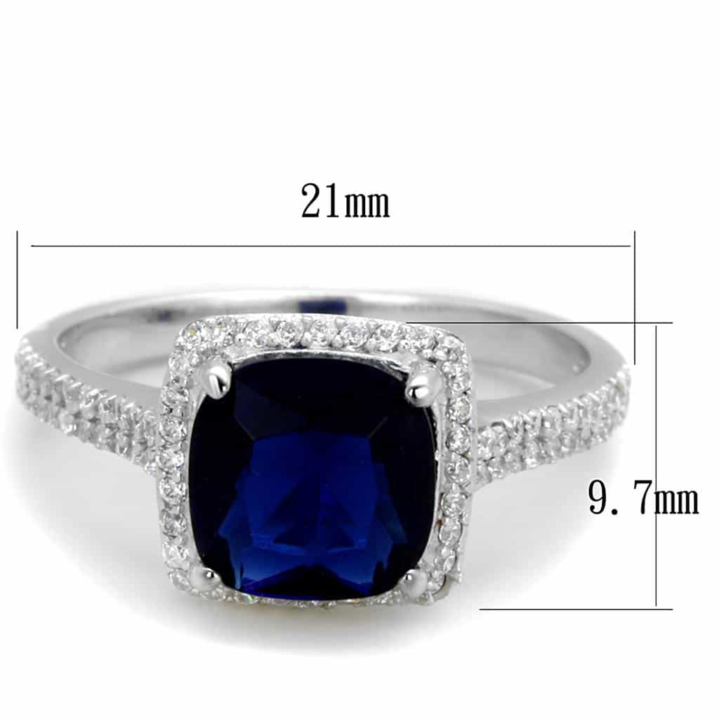 Sterling Silver Blue Sapphire Cushion Large Halo Pave Ring view 7