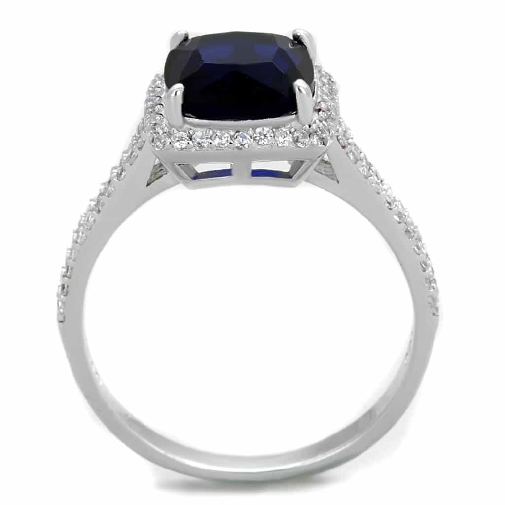 Sterling Silver Blue Sapphire Cushion Large Halo Pave Ring view 3