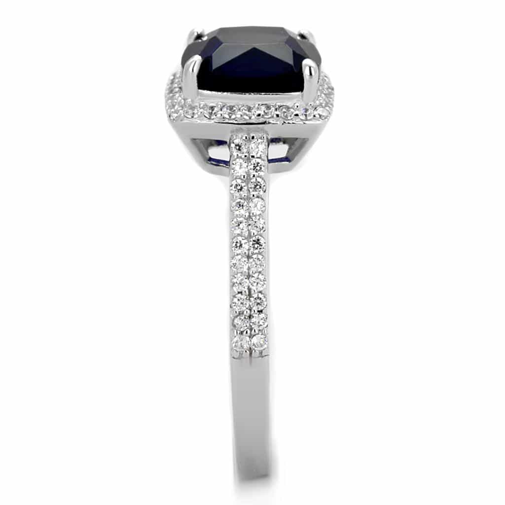 Sterling Silver Blue Sapphire Cushion Large Halo Pave Ring view 4
