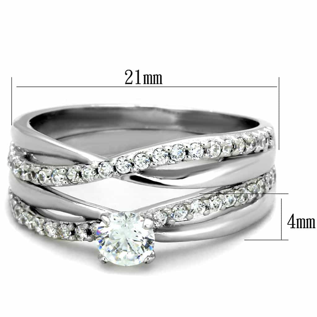 Sterling Silver CZ Round Solitaire Twisted Pave Bridal Set Ring view 7