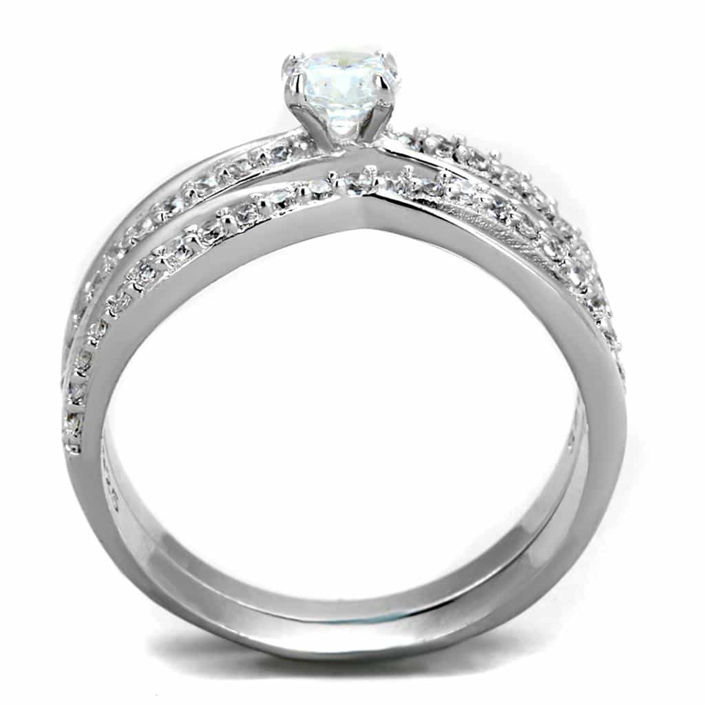 Sterling Silver CZ Round Solitaire Twisted Pave Bridal Set Ring view 8