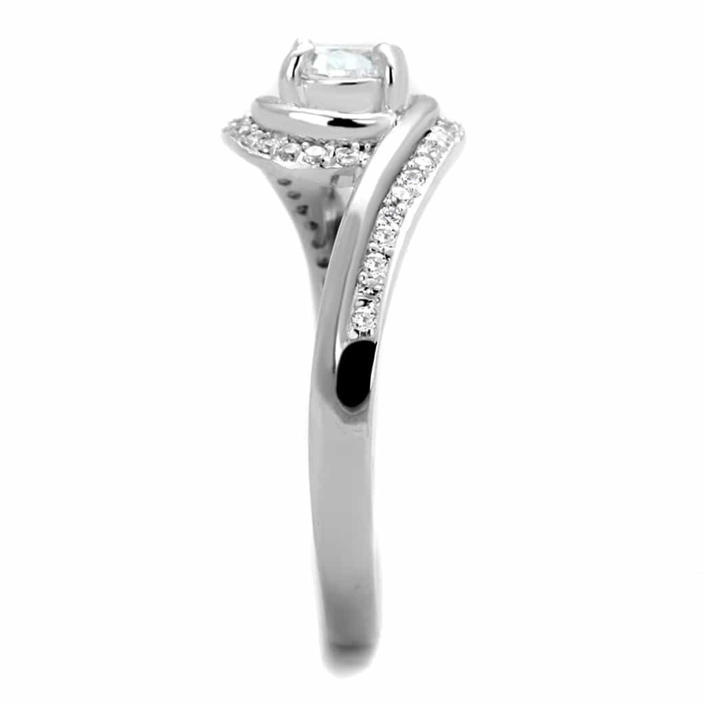 Sterling Silver CZ Round Swirl Halo Bypass Pave Ring view 9