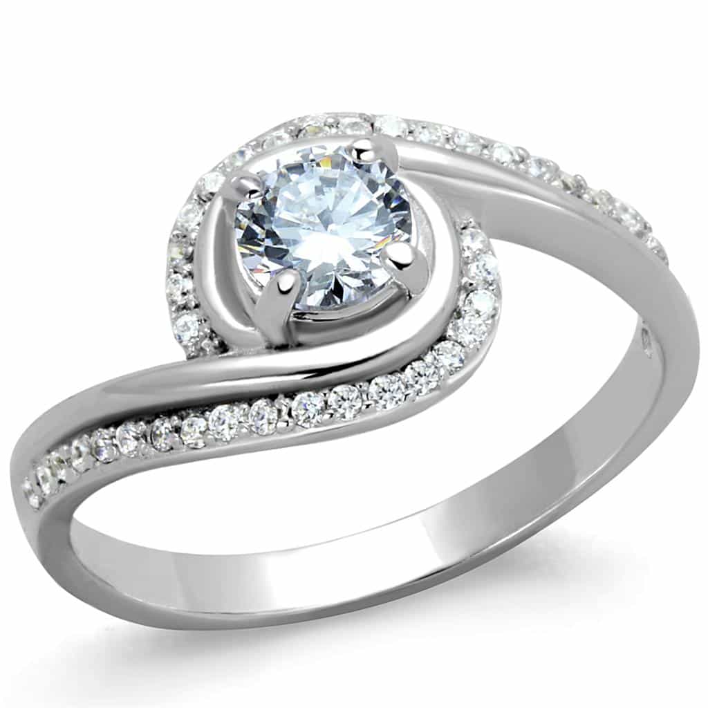 Sterling Silver CZ Round Swirl Halo Bypass Pave Ring view 5