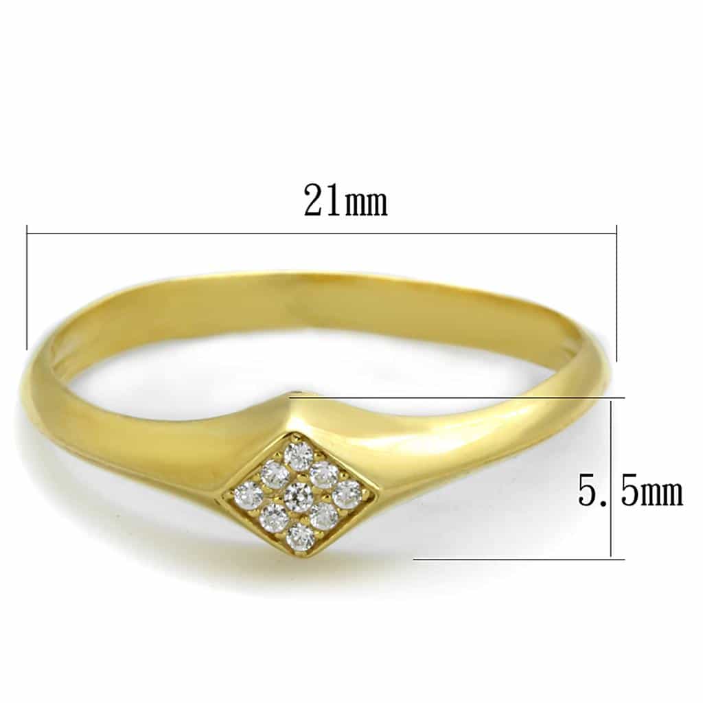Sterling Silver Gold Two Tone CZ Diamond Shape Flat Ring view 7