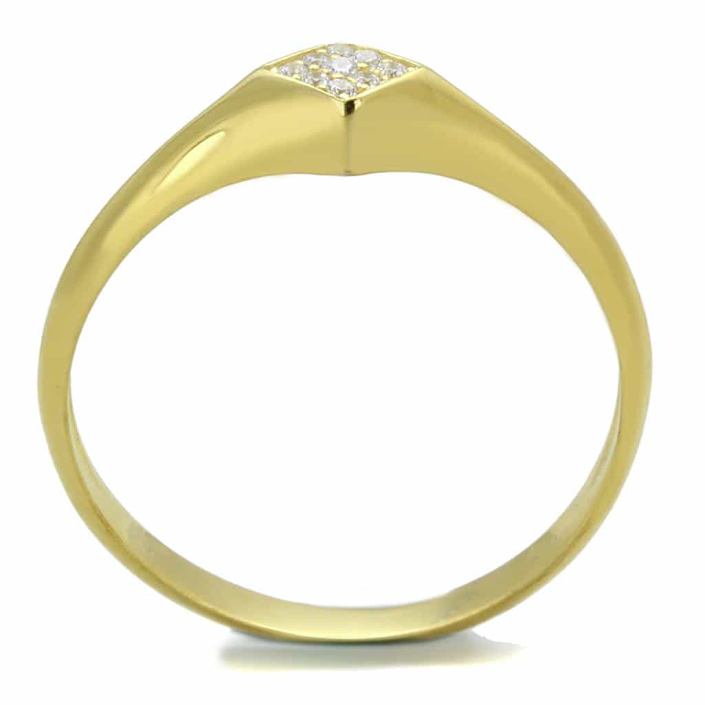 Sterling Silver Gold Two Tone CZ Diamond Shape Flat Ring view 8