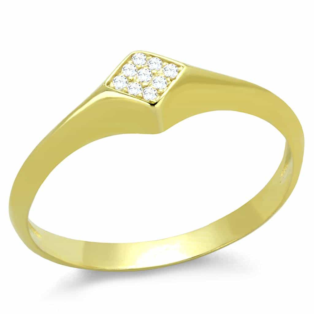 Sterling Silver Gold Two Tone CZ Diamond Shape Flat Ring view 10