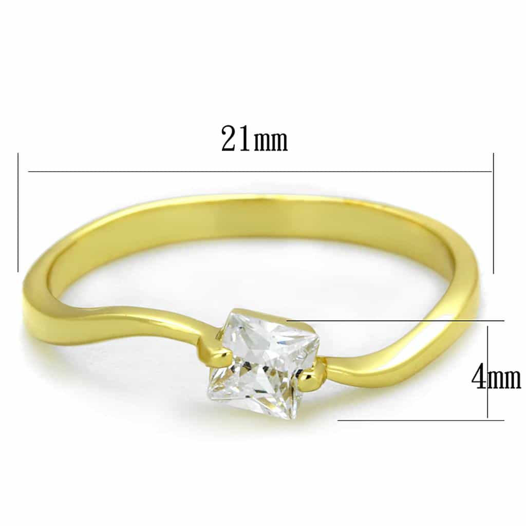 Sterling Silver Gold Two Tone CZ Princess Solitaire Thin Ring view 2