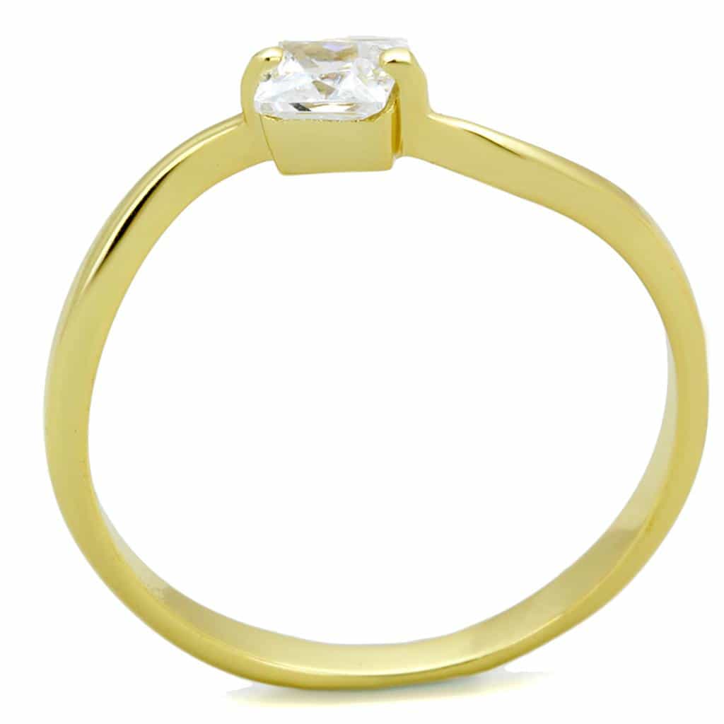 Sterling Silver Gold Two Tone CZ Princess Solitaire Thin Ring view 3