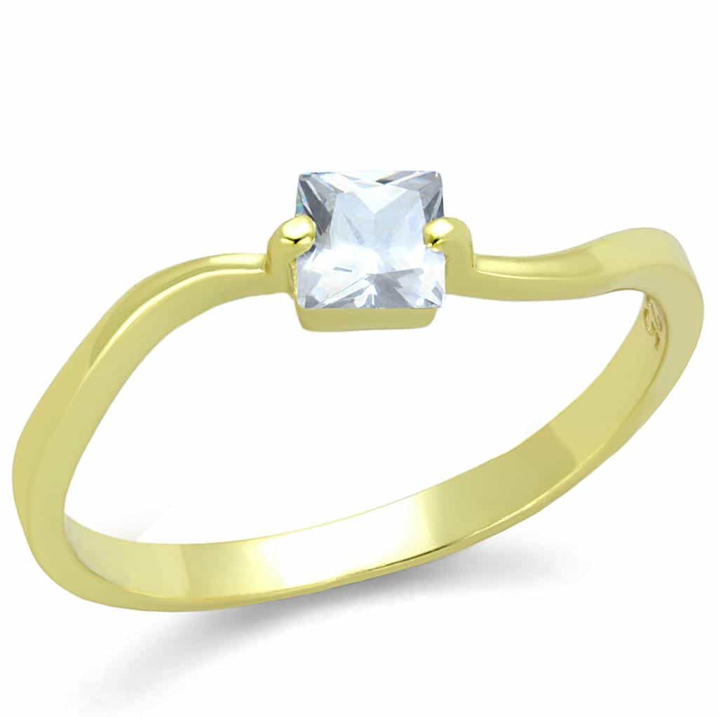 Sterling Silver Gold Two Tone CZ Princess Solitaire Thin Ring view 5