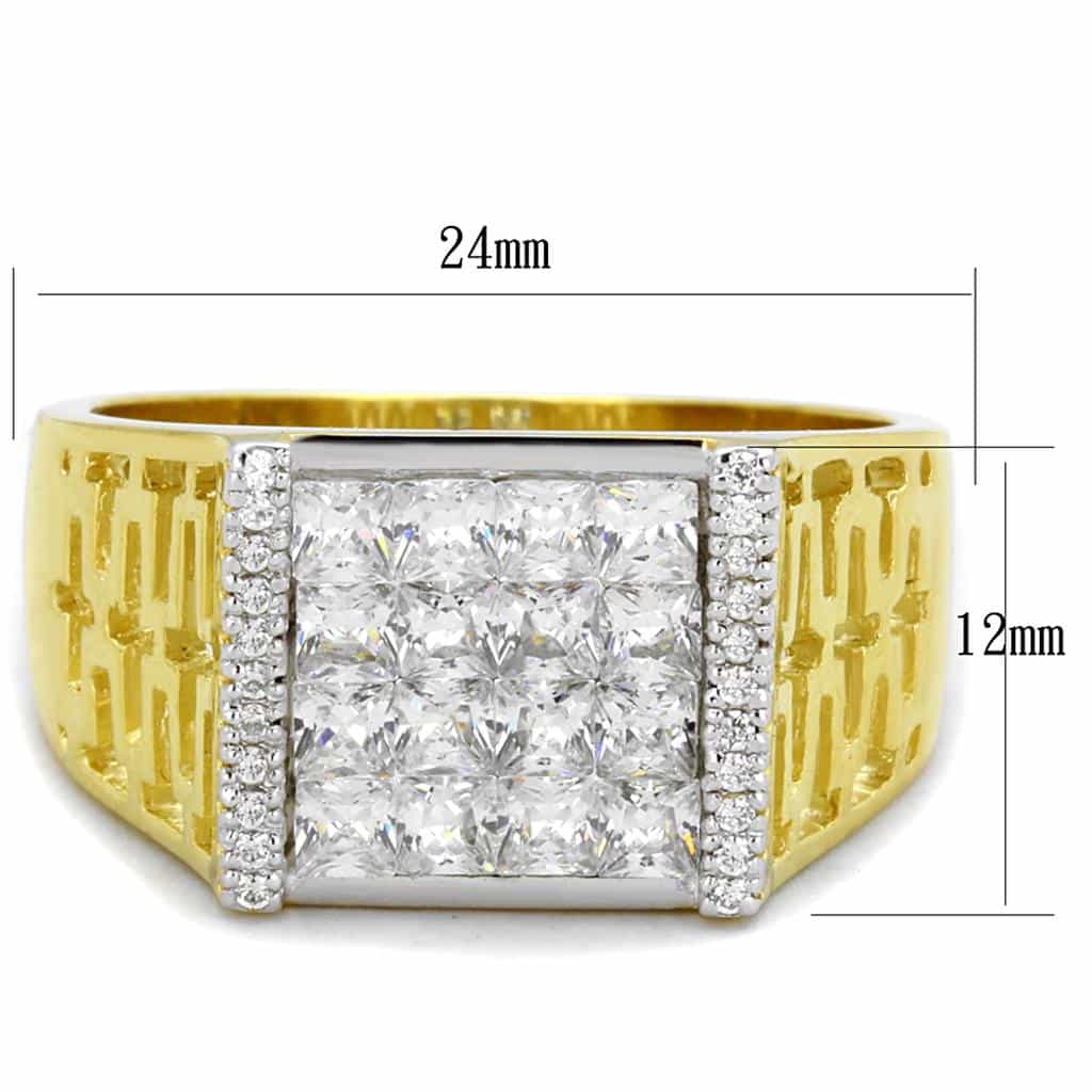 Sterling Silver Gold Two Tone CZ Princess Cutout Lattice Ring view 2