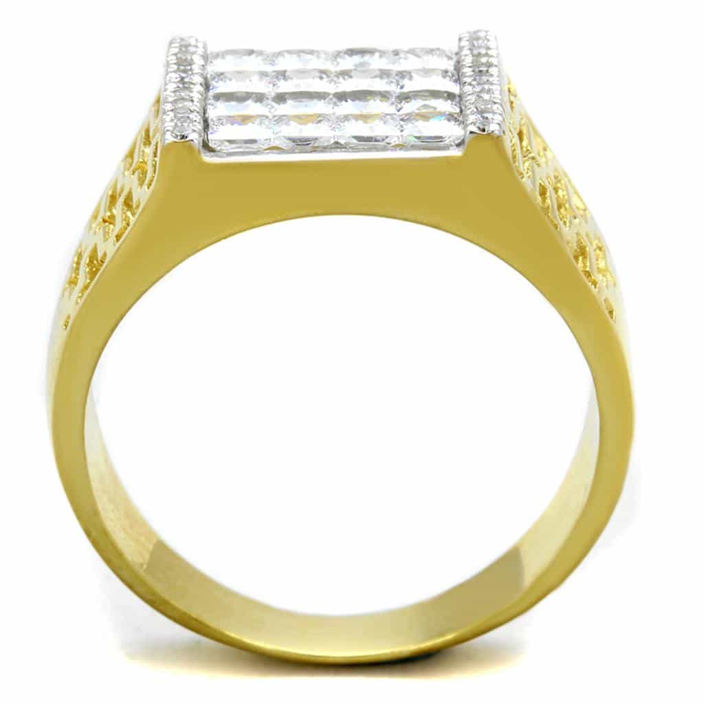 Sterling Silver Gold Two Tone CZ Princess Cutout Lattice Ring view 3