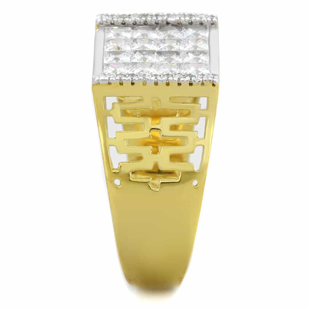 Sterling Silver Gold Two Tone CZ Princess Cutout Lattice Ring view 4