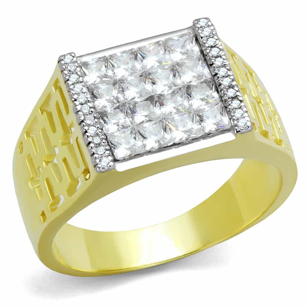 Sterling Silver Gold Two Tone CZ Princess Cutout Lattice Ring view 5