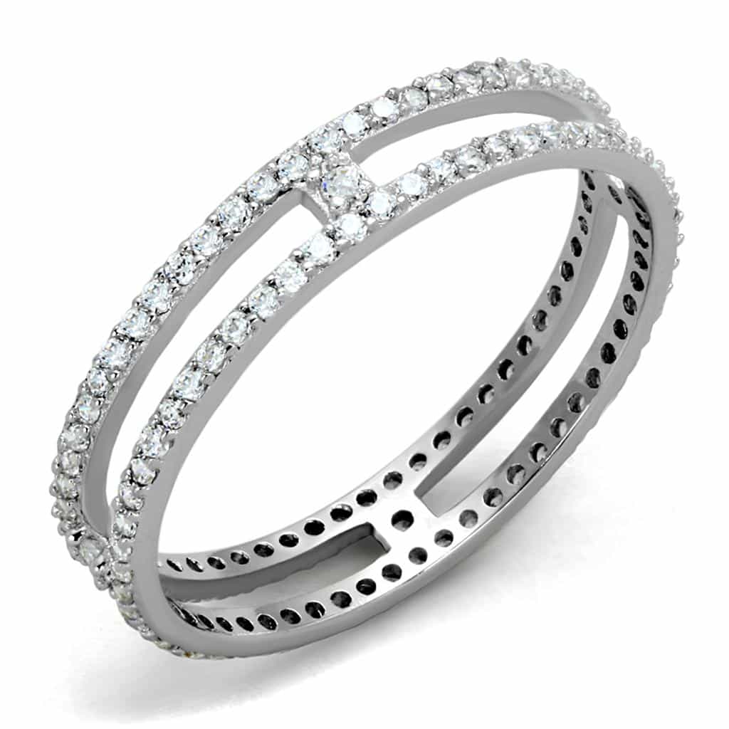 Sterling Silver CZ Double Row Channel Bangle Ring view 10