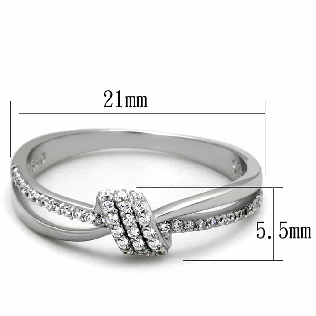 Sterling Silver CZ Pave Knot Crossover Bangle Ring view 7
