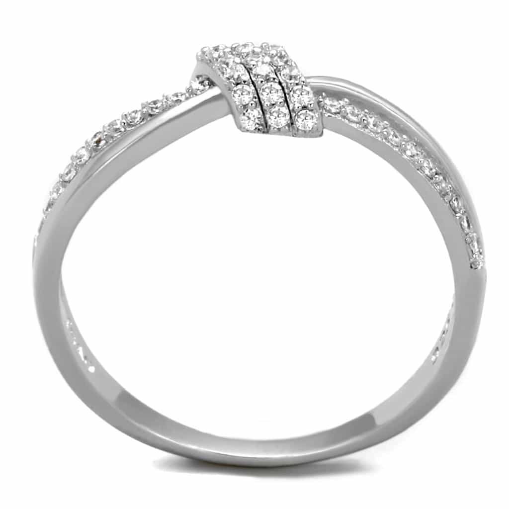 Sterling Silver CZ Pave Knot Crossover Bangle Ring view 8