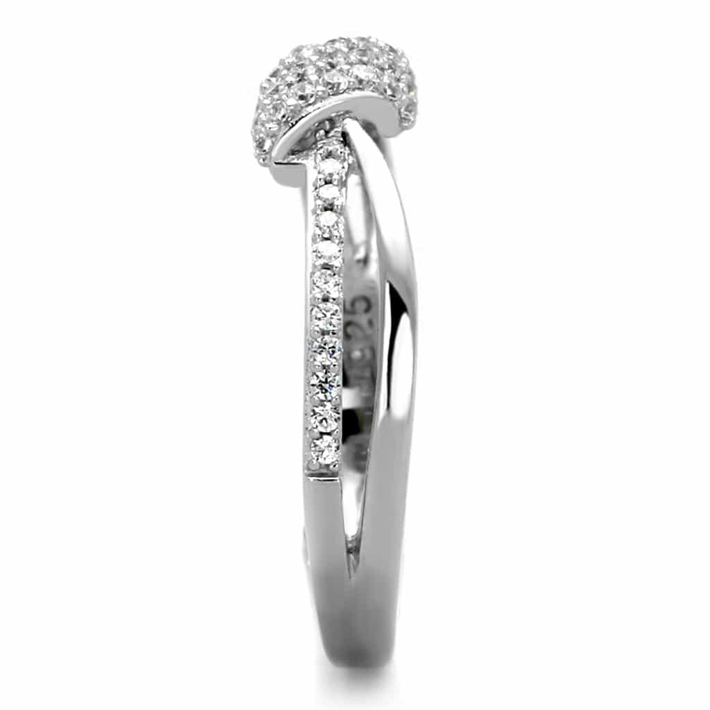 Sterling Silver CZ Pave Knot Crossover Bangle Ring view 4