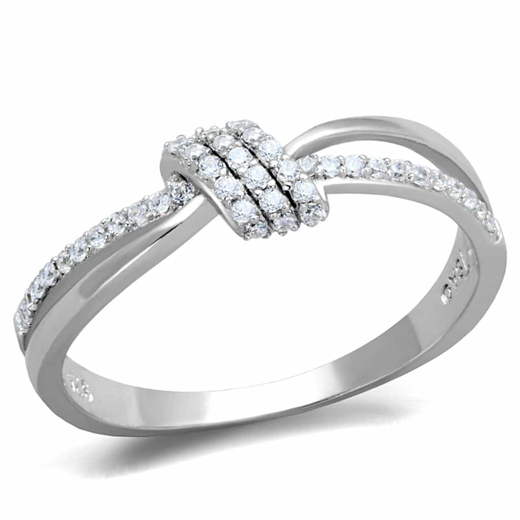 Sterling Silver CZ Pave Knot Crossover Bangle Ring view 5