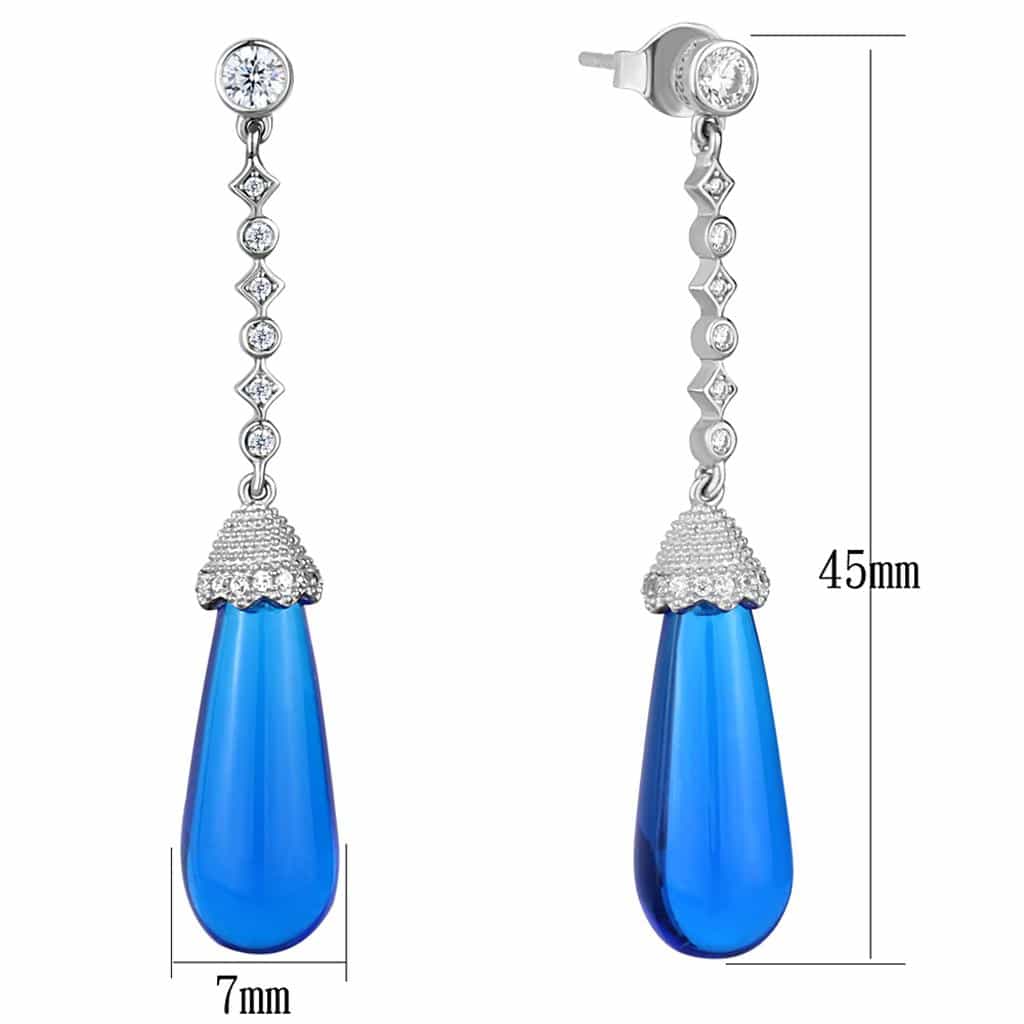 Sterling Silver Blue Chalcedony CZ Teardrop Long Drop Earrings view 2