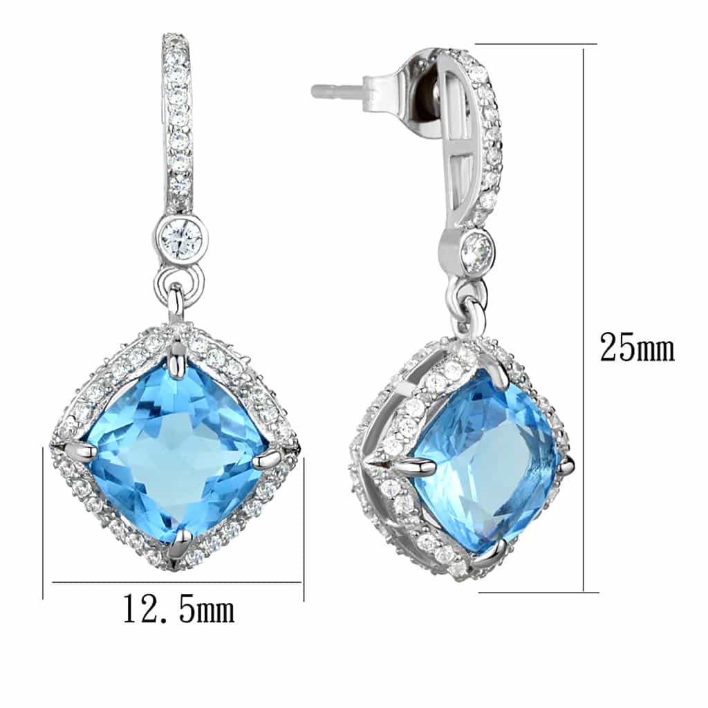 Sterling Silver Blue Topaz Cushion Halo Leverback Drop Earrings view 2