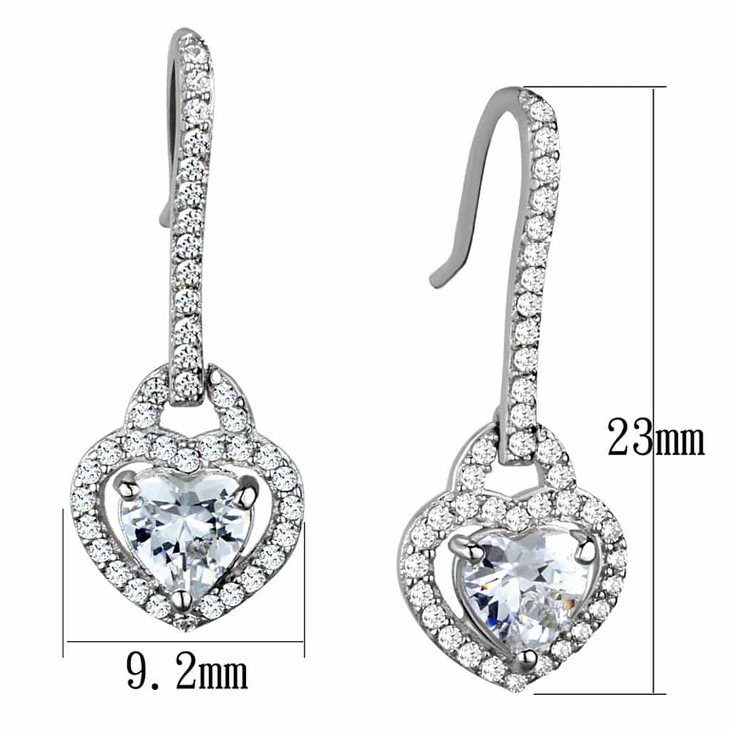 Sterling Silver CZ Heart Halo Leverback Hook Drop Earrings view 2