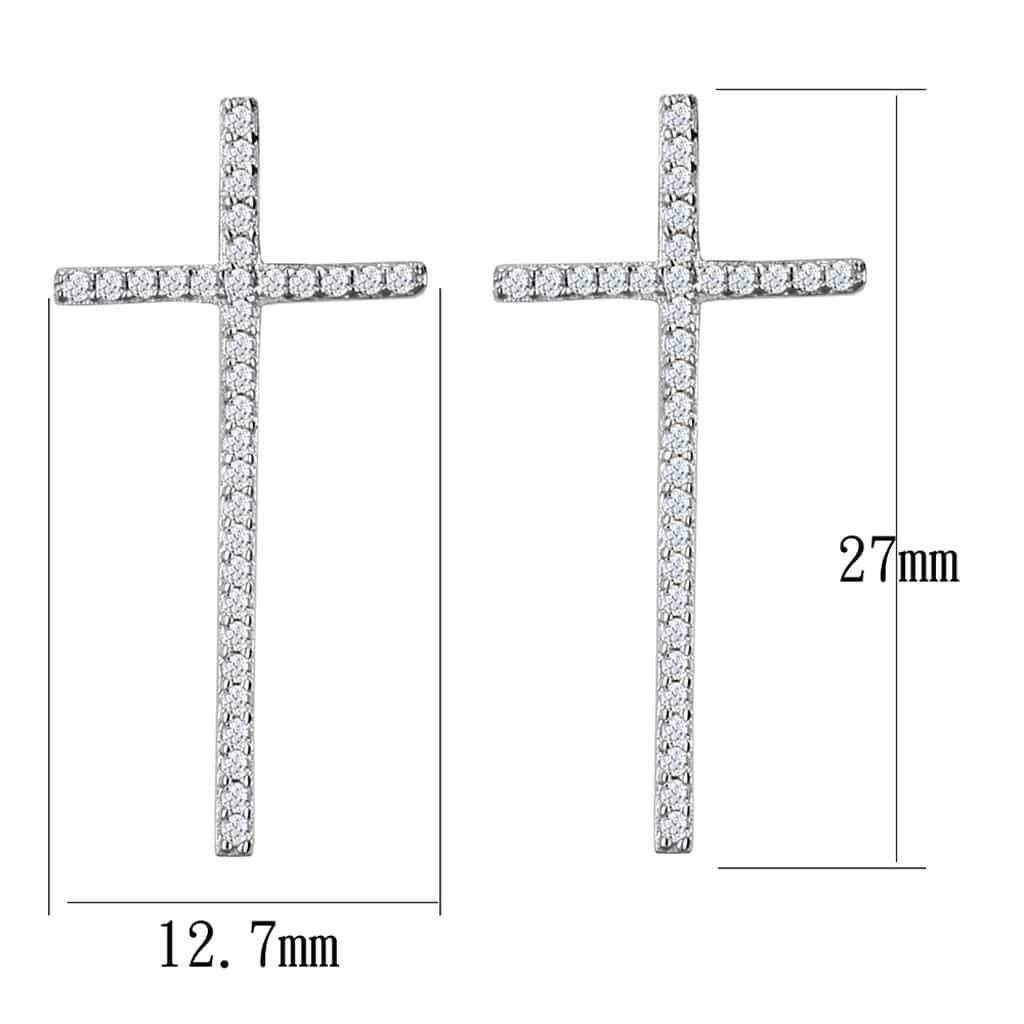 Sterling Silver CZ Pave Cross Large Stud Earrings view 2