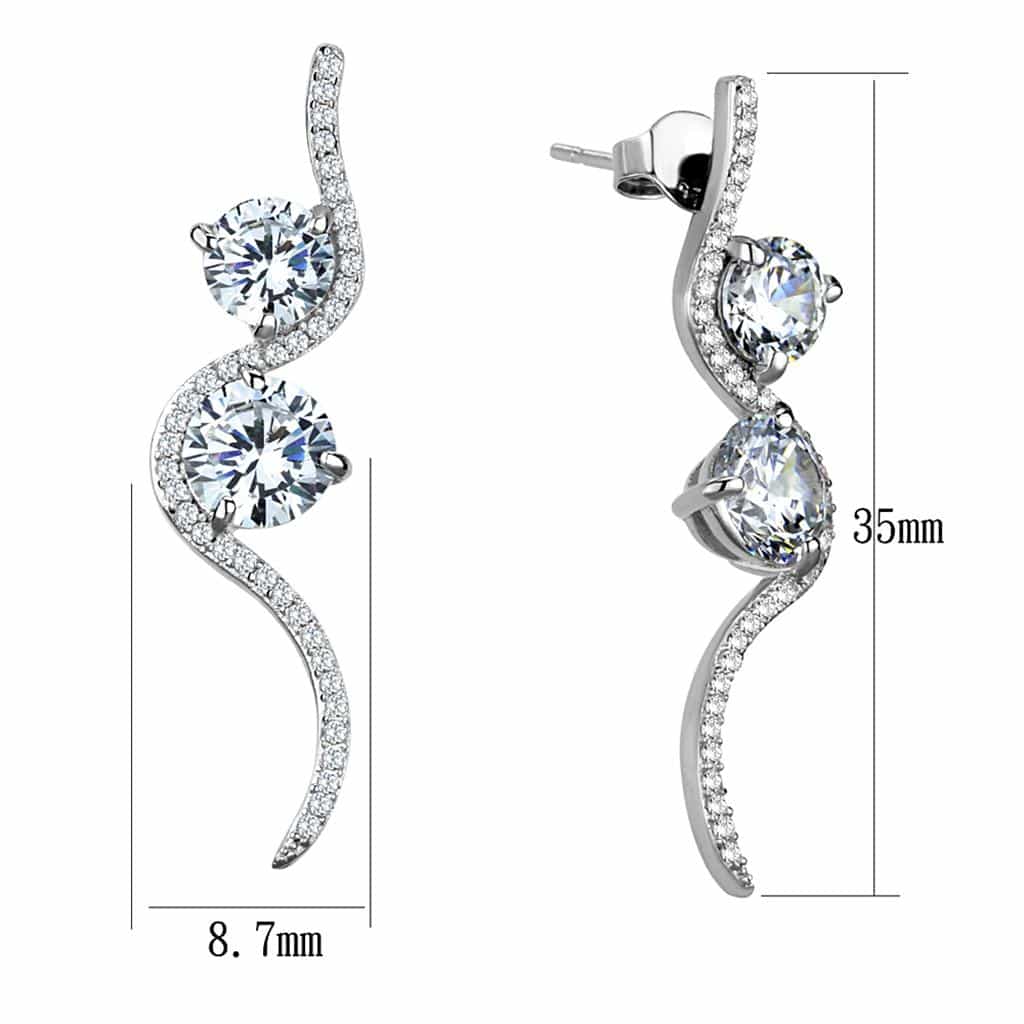 Sterling Silver CZ Round Wave S Curve Climber Earrings view 2