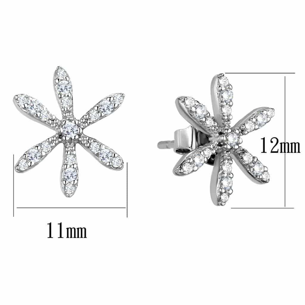 Sterling Silver CZ Pave Daisy Flower Stud Earrings view 2