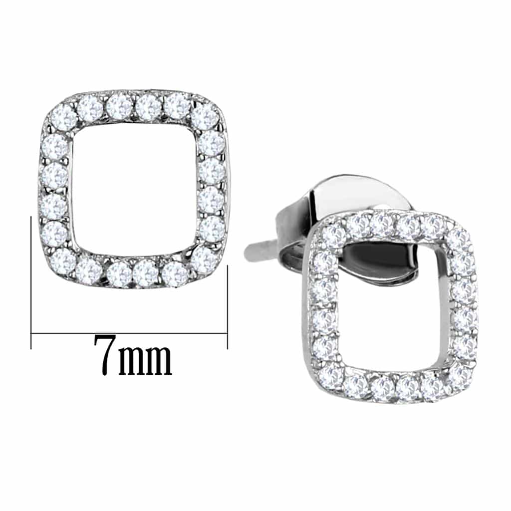 Sterling Silver CZ Pave Open Square Cushion Stud Earrings view 2