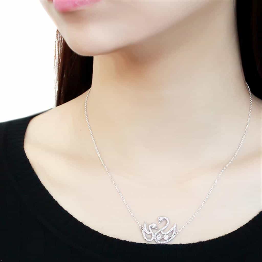 Sterling Silver CZ Pave Double Swan Bird Pendant view 6