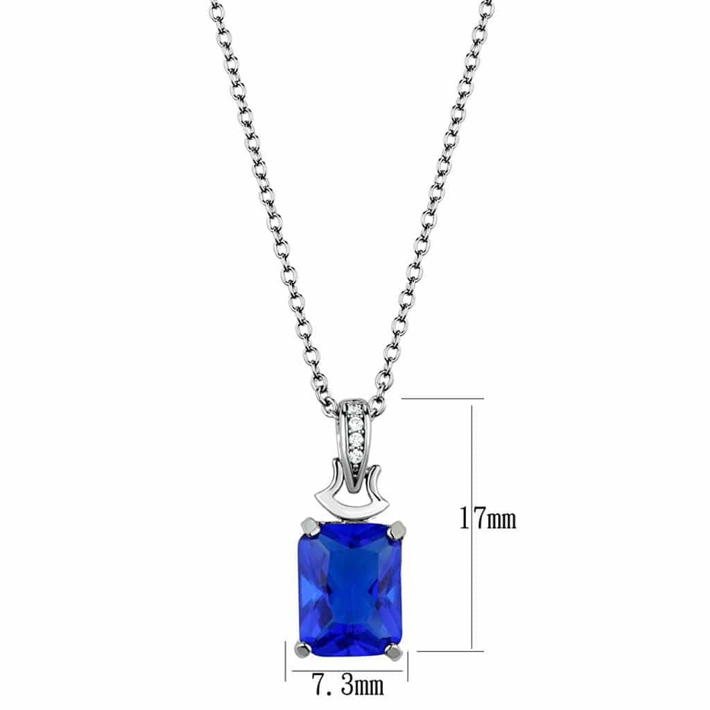 Sterling Silver Blue Sapphire Emerald Cut Pave Bail Pendant view 4